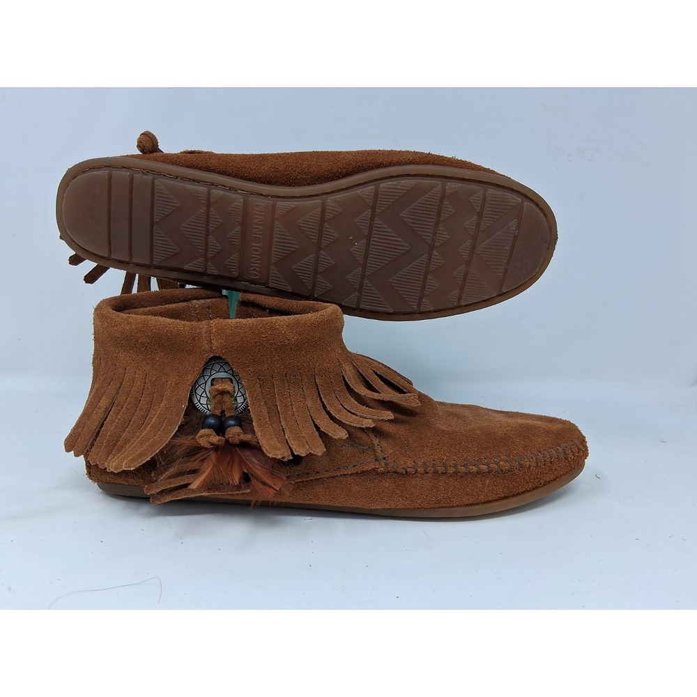 Minnetonka Moccasin Shoes Woman's Suede Tassel Zipper Size 9 Good Condition. Q